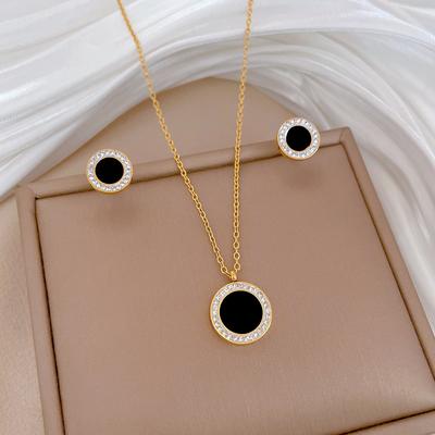 Round Agate Temperament Personality Minimalist Furnace Real Gold Necklace Female Collarbone Chain