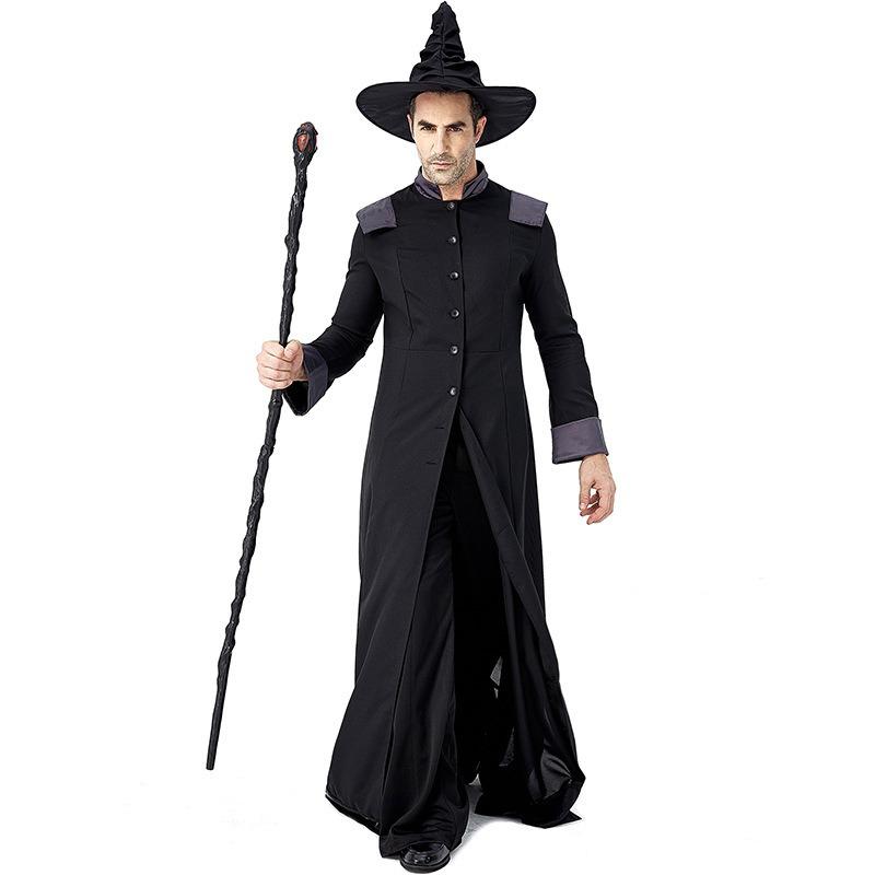 Halloween Black Wizard Wizard Robe Stage Performance Costume Male Witch Parent-child Role Dress Up