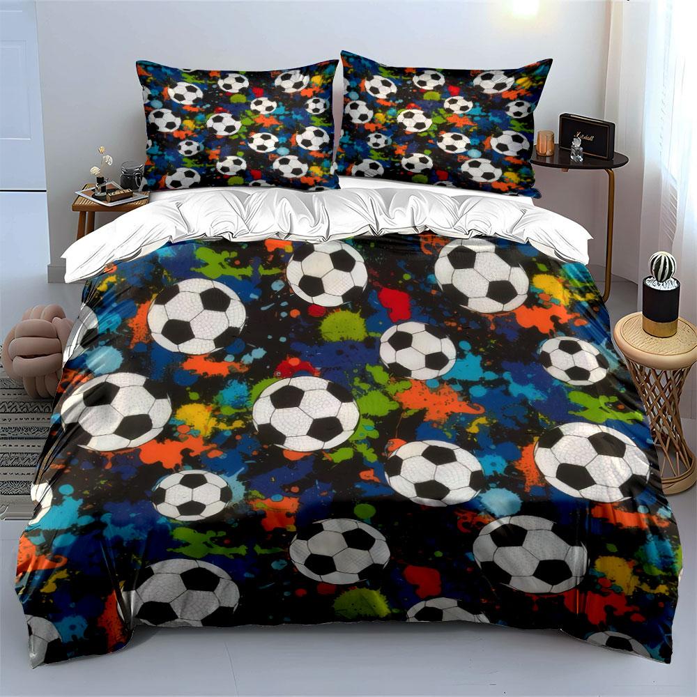Vibrant Multicolor Splash Soccer Ball 3Pcs Bedding Set Soft Microfiber Bedding Set For Sports Lovers Teen Bedroom