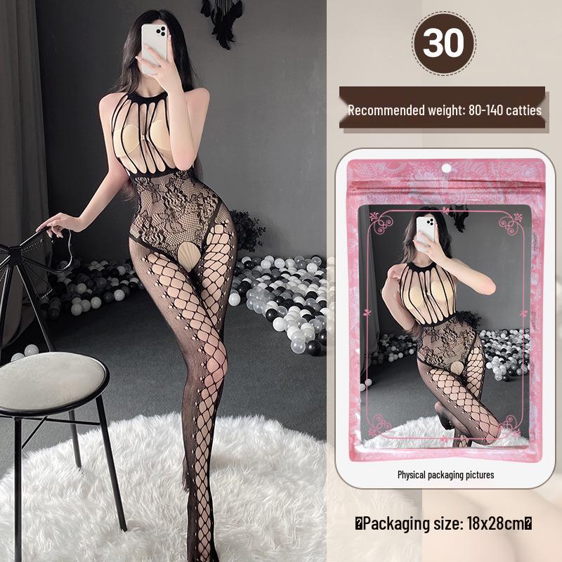 Transparenter Cut-Out Bodysuit mit Strümpfen mit offenem Schritt - Sexy Dessous-Set
