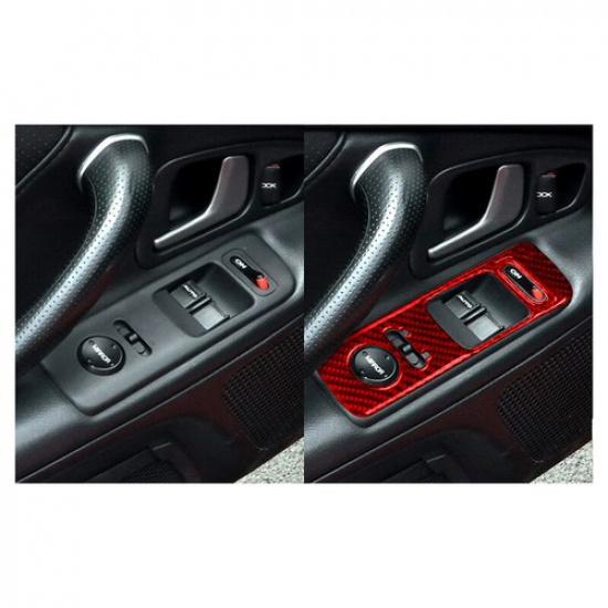 2Pcs Red Carbon Fiber Interior Window Control Cover Trim For 2000-09 Honda S2000