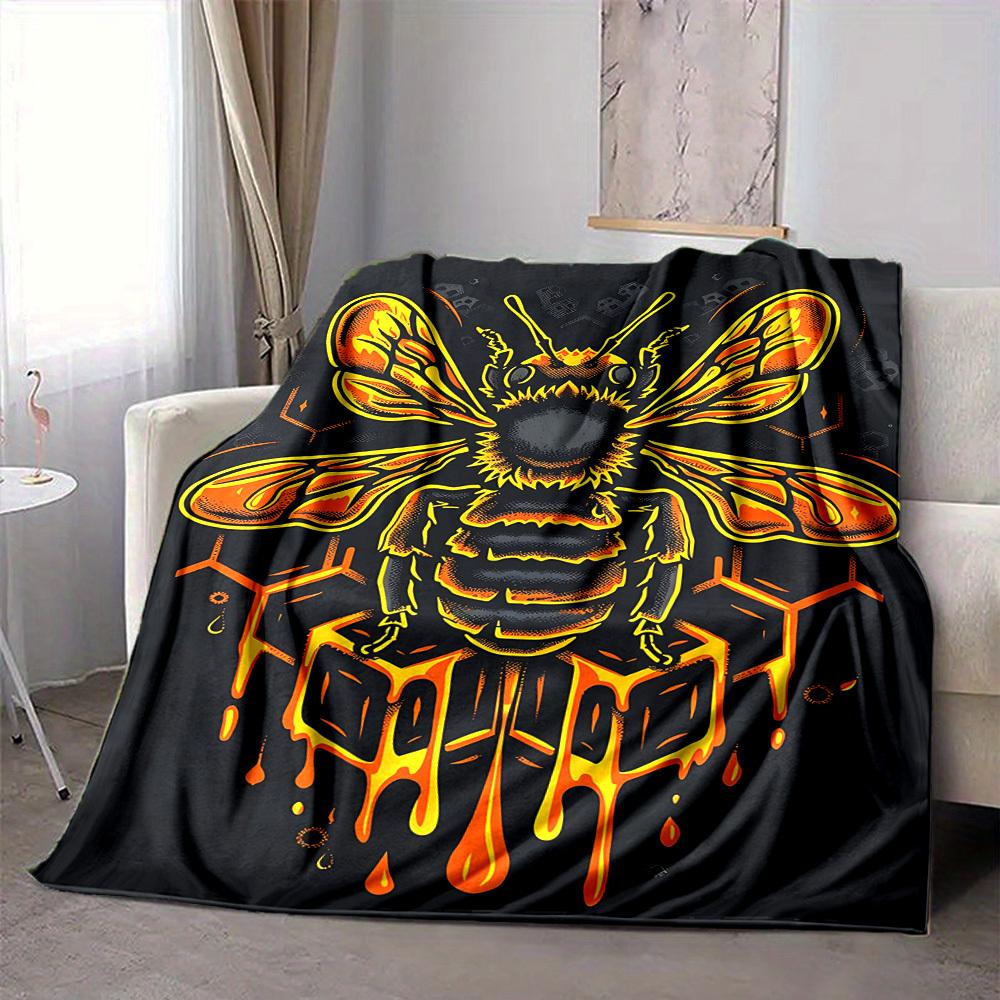 1pc Bee Honeycomb Blanket, Lightweight Flannel Throw Blanket for Sofa, Bed, Travel, Camping, Living Room, Office, Couch114