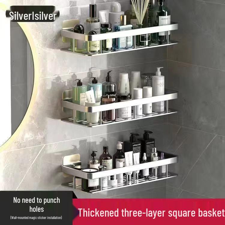Punch-Free Aluminum Corner Bathroom Storage Rack