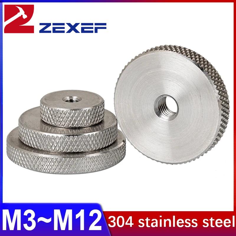 ZEXEF Knurled Thumb Nuts 304 Stainless Steel Flat Head Hand Screw Knurled Round Nut Hardware Fasteners M4 M5 M6 M8 M10 M12