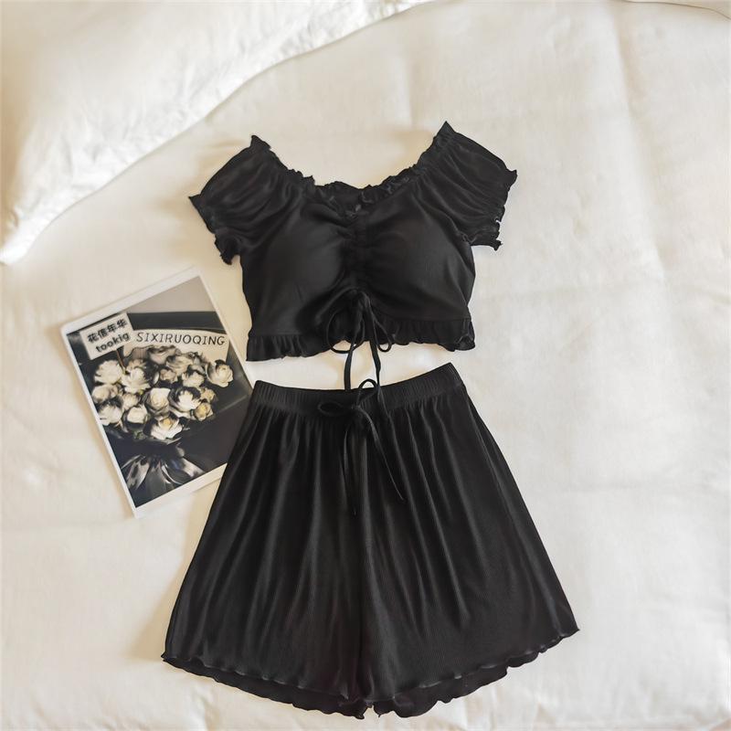 Women's Summer Puff Sleeve Modal Pajamas Set with Integrated Breast Pads - Sexy Pure Desire Homewear