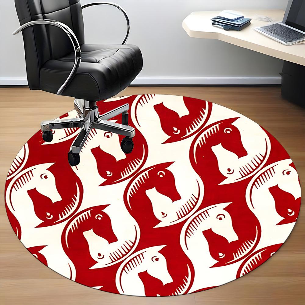1pc Horse Pattern Office Round Area Rug, Mat Suitable For Office, Under Office Chairs Bedroom Living Room Home Decor, Room Deco