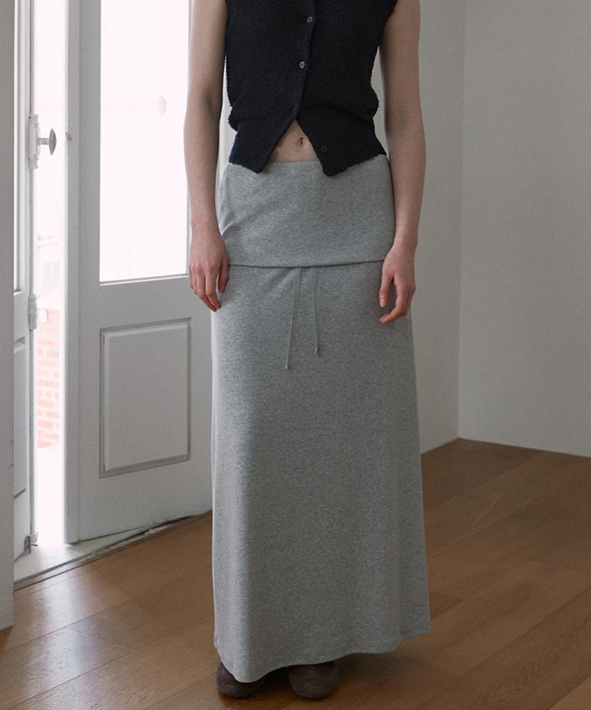 Sigreat Folding Waist Jersey Long Skirt_Grey