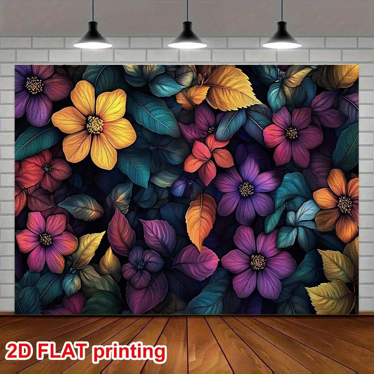 2D Flat 1pc Colorful Floral Pattern Tapestry Bright Flowers Leaves Abstract Design Wall Hanging Modern Home Decor Art 74x94cm(29x37in)