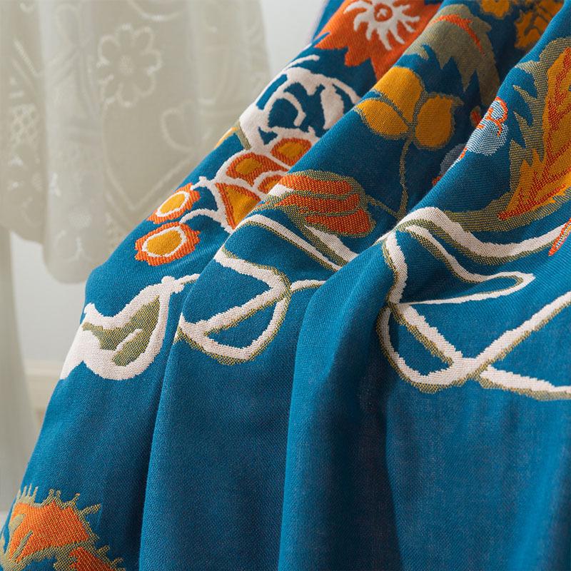 90 X180cm Absorbent Quick Drying Floral Large Bath Towels 4 Layer Gauze Towel Cotton Blanket Boho Jacquard Air Conditioning Thin Comforter Blanket 1pc