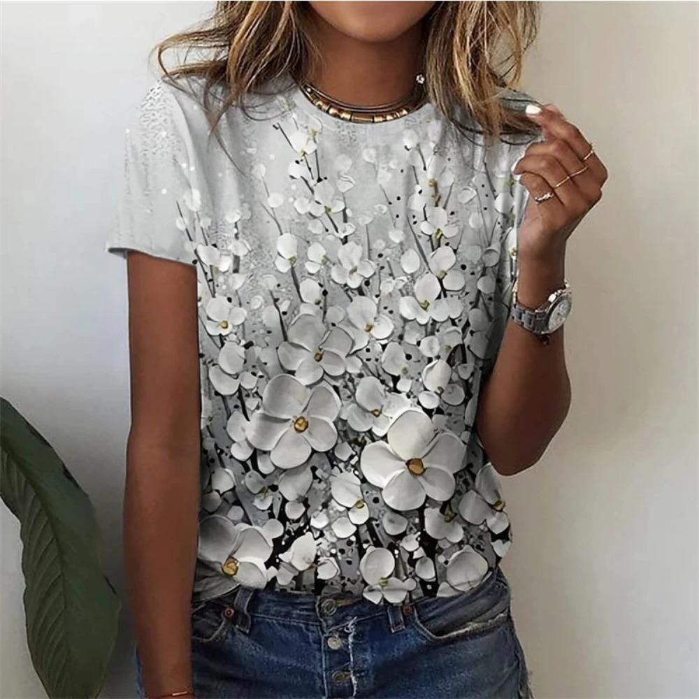 Fashion 3D Print Flower T Shirt Women Summer Round Neck Short Sleeves Tees Girls Casual Street Harajuku Floral Pattern T-shirt