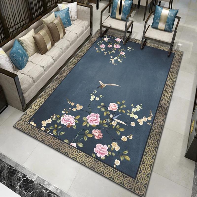 Floral Bird Print Carpet Chinese Style Living Room Decor Mat Non-slip Absorbent Home Decor Rug Multi-size Balcony Bedroom Rugs