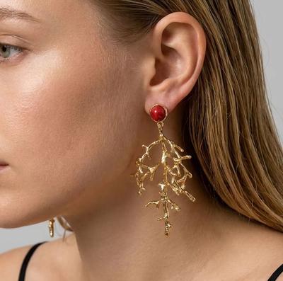 Dainty Coral Branch Drop Earrings for Women Exaggerated Imitation Pearl Dangle Earrings Vacation Beach Party Jewelry Gift