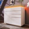 Commode, Buffet Brillant Avec 2 Portes Et 3 Tiroirs, Éclairage LED, Meuble Multifonctionnel, 115 X 110 X 39 Cm, Blanc