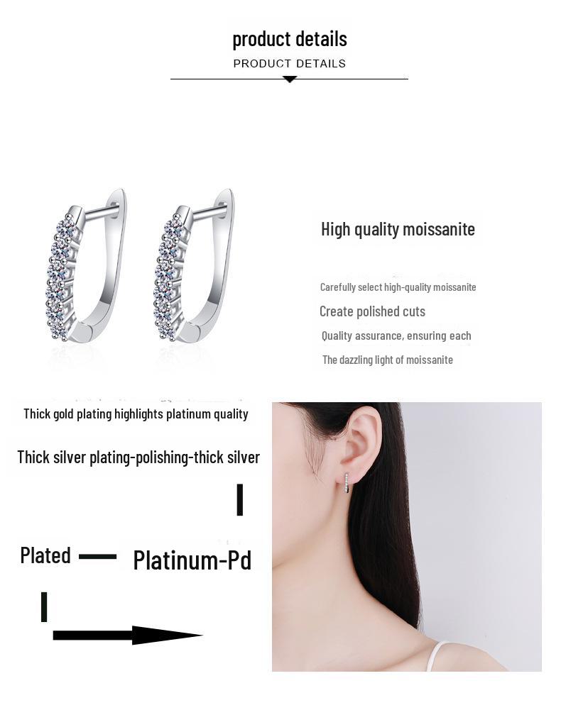 Sterling Silver Simple Moissanite Earrings - Single Row Ear Cuff Holiday Gift