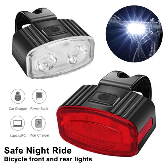 1/2Pcs Bicycle Headlight Tail Light Waterproof USB Rechargeable Universal MTB Road Mountain Bike Cycling Front Light Night Riding Warning Rear Lamp