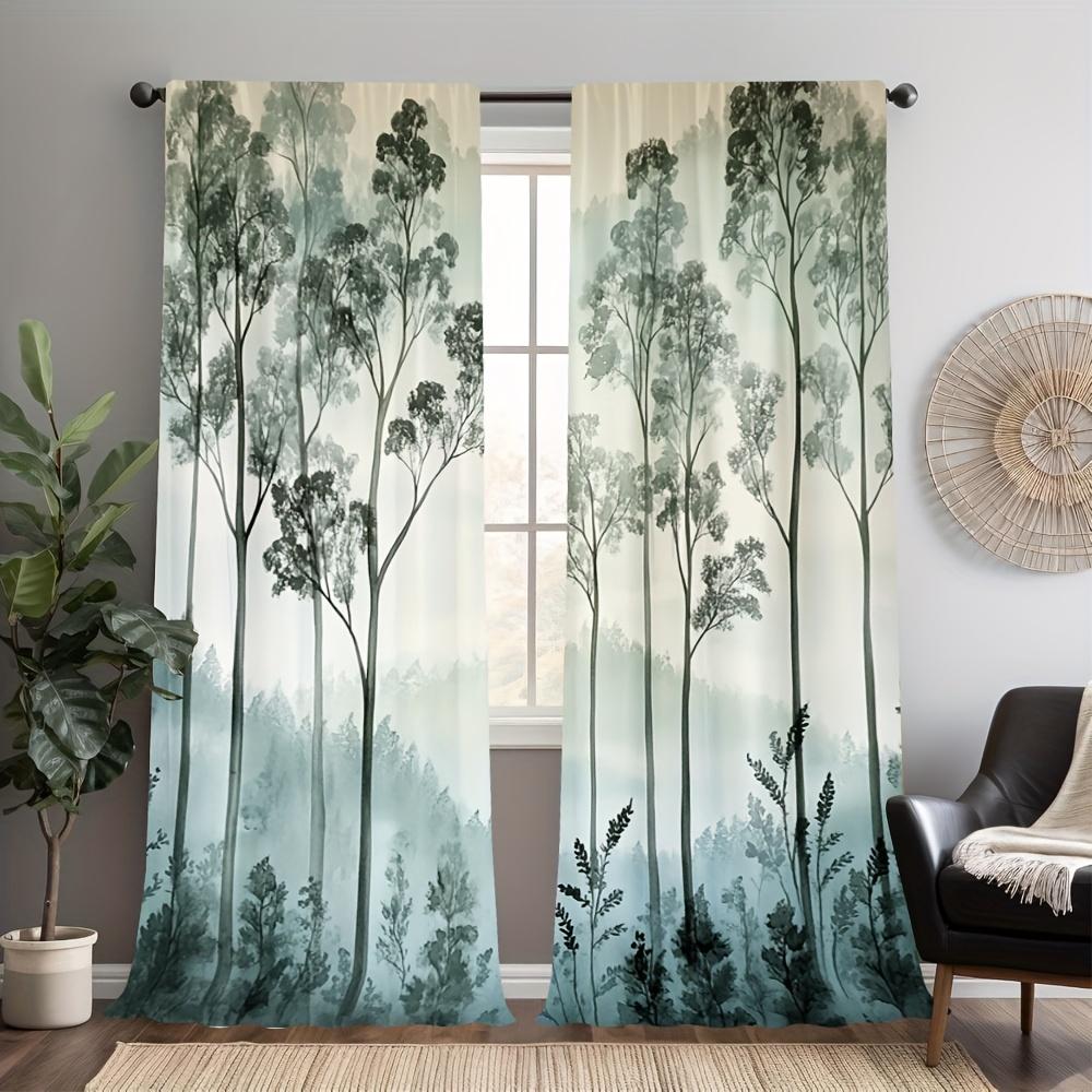 2 Pieces Fantasy Forest Scenery Print Curtains - Polyester Fabric   Machine Washable   Suitable for Bedroom   Kitchen   Living Room