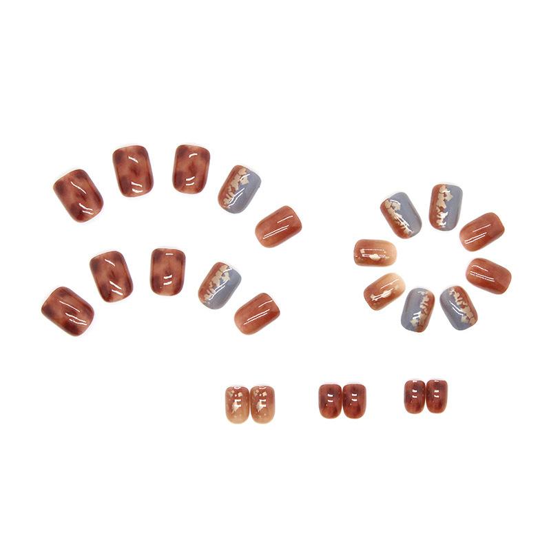 Fashion gentle caramel color nail art piece double color cold gray blue gradual change wearing nail jumping color nail art piece
