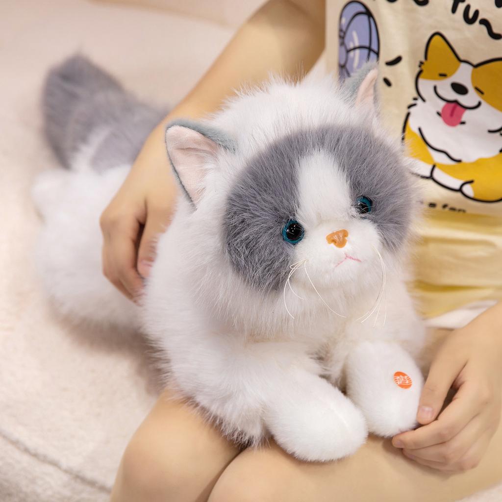 Lifelike Fuzzy Black Cat Plush Toys Realistic Fluffy Lying Cat Stuffed Animal Birthday Christmas Gifts