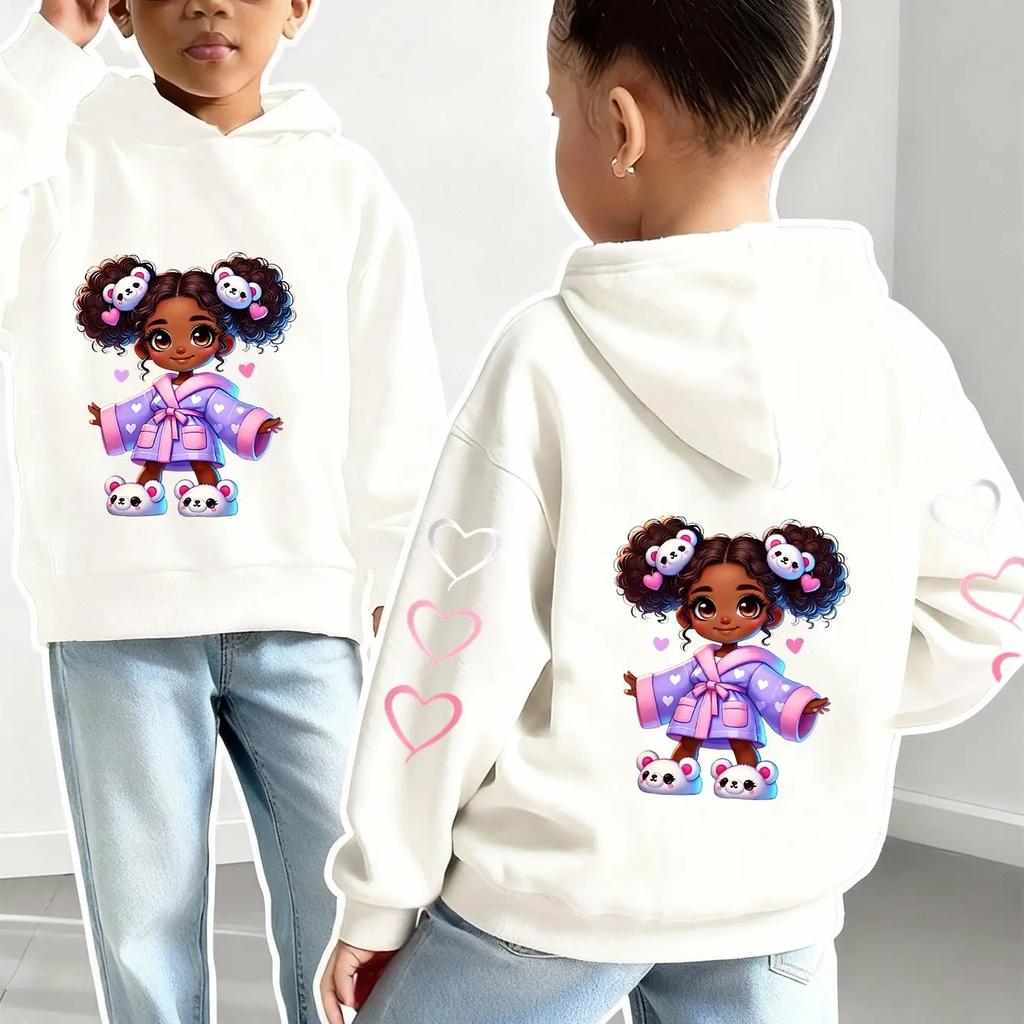 Kids Cute Girl Hoodie Cartoon Doll Graphic Print Heart Sweatshirt Girls Boys Kawaii Korean Style Streetwear Spring Autumn