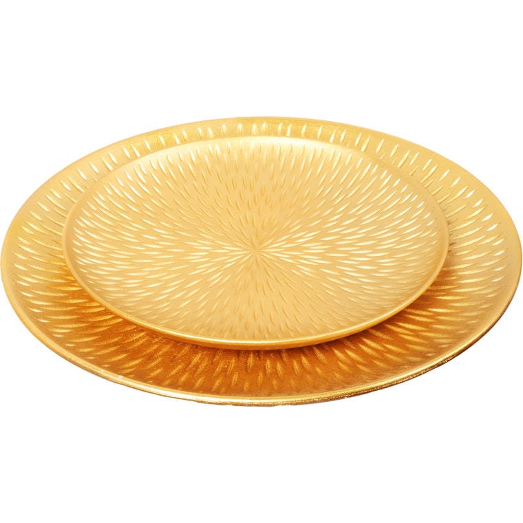 Set of 2 Golden Wooden Round Trays, Diameter 40 cm and 30 cm