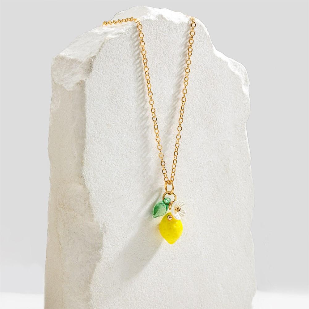 Collana con Ciondolo Fiore di Limone e Frutta Carino alla Moda per Donne Leggera Minimalista Collana Gioielli Regali per Vacanze Estive