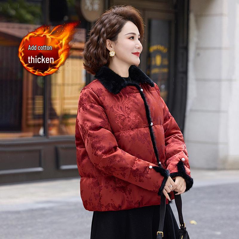2025 Women's Plus Size Winter Coat - Chinese Style Short Cotton Jacket for Mothers (40+ Years)