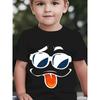 European Sizes Summer Boys' Fashion Short-Sleeve T-Shirt with Playful Cartoon Prints of Eyebrows and Glasses, Outdoor Casual Top
