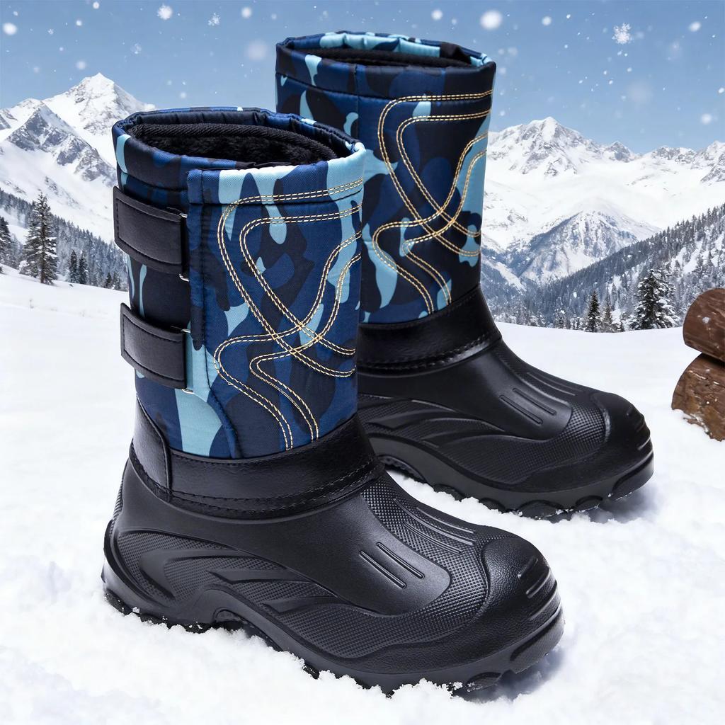 Winter Boots for Men Outdoor Waterproof Fishing Boots Plush Warm Mid-calf Cotton Shoes Men Snow Boots Lightweight EVA Work Botas