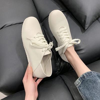 Round Toe Lace Up Small White Shoes for Women's Spring and Summer Thin Flat Bottomed Casual Wear
