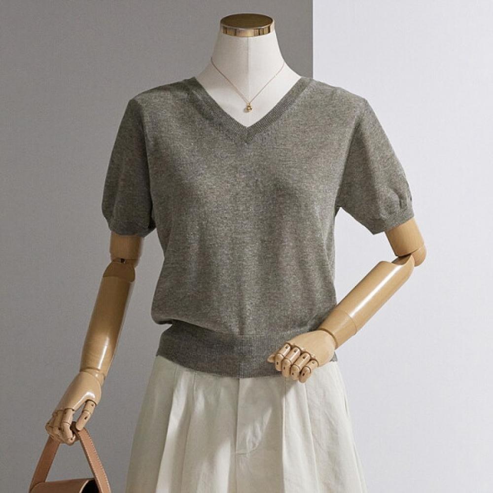 Customable Linen Daily V Neck Short sleeVe Knit T2505kn037b