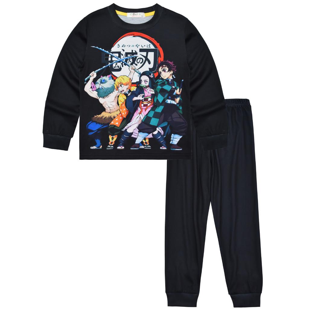 

Kids Boys Girls Anime Cartoon Demon Slayer Print Long Sleeves T-Shirt Top Pants Trousers Clothes Set 160cm чорний