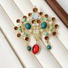Retro European Court-Style Gemstone Brooch - Antique Replica with Full Diamond and Colorful Gems for Women