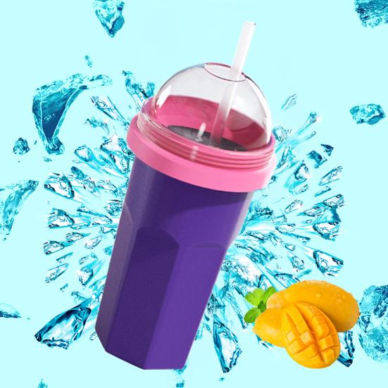 Silicone Slushie Cup with Lids Straws Portable Freezing Smoothie Cup BPA-free Cold Drink Cup for Juices Ice Cream Kids