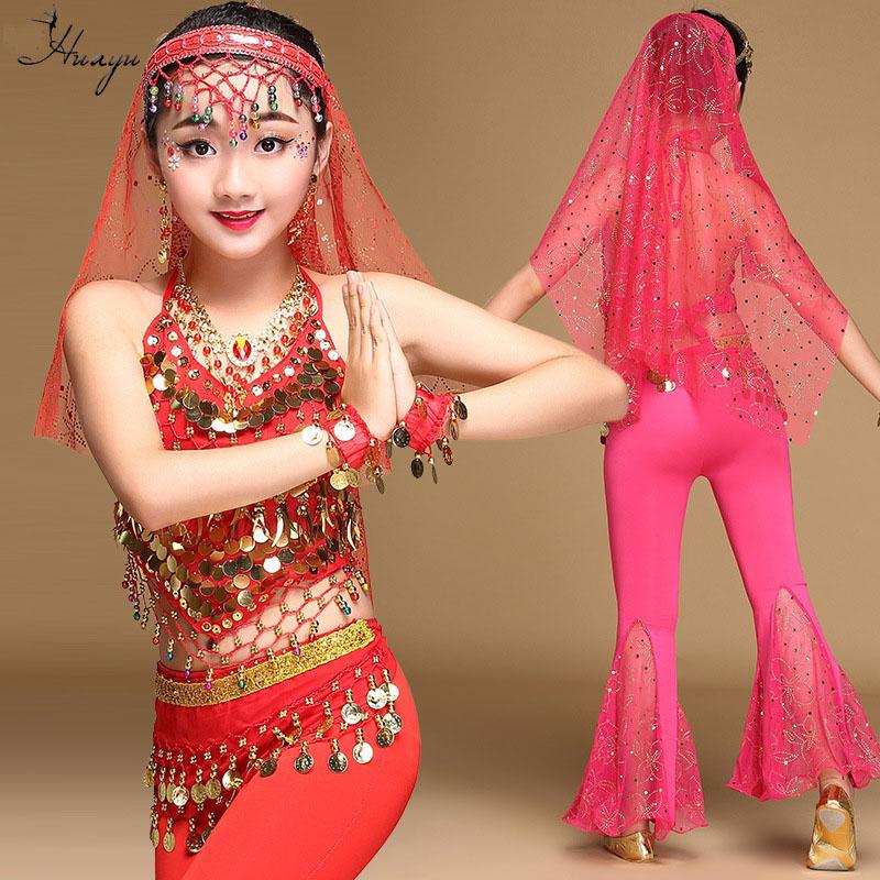 Belly Dance Kids' Dancewear Top Girls' Performance With Splicing & Tulle & Pure Color & Gold Coin