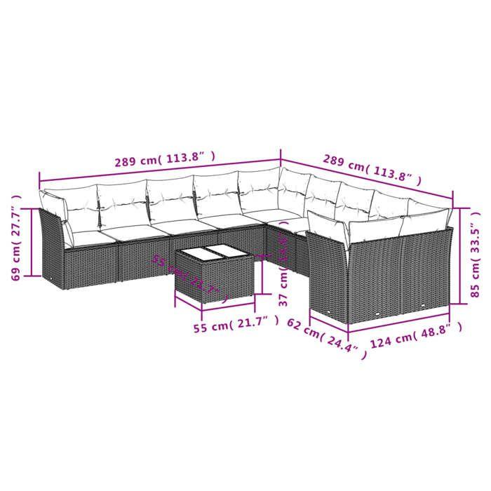 VidaXL Salon de Jardin avec Coussins 11 pcs, Canapés de Terrasse, Ensemble de Meubles de Patio, Mobilier d'Extérieur, Marron 3218253