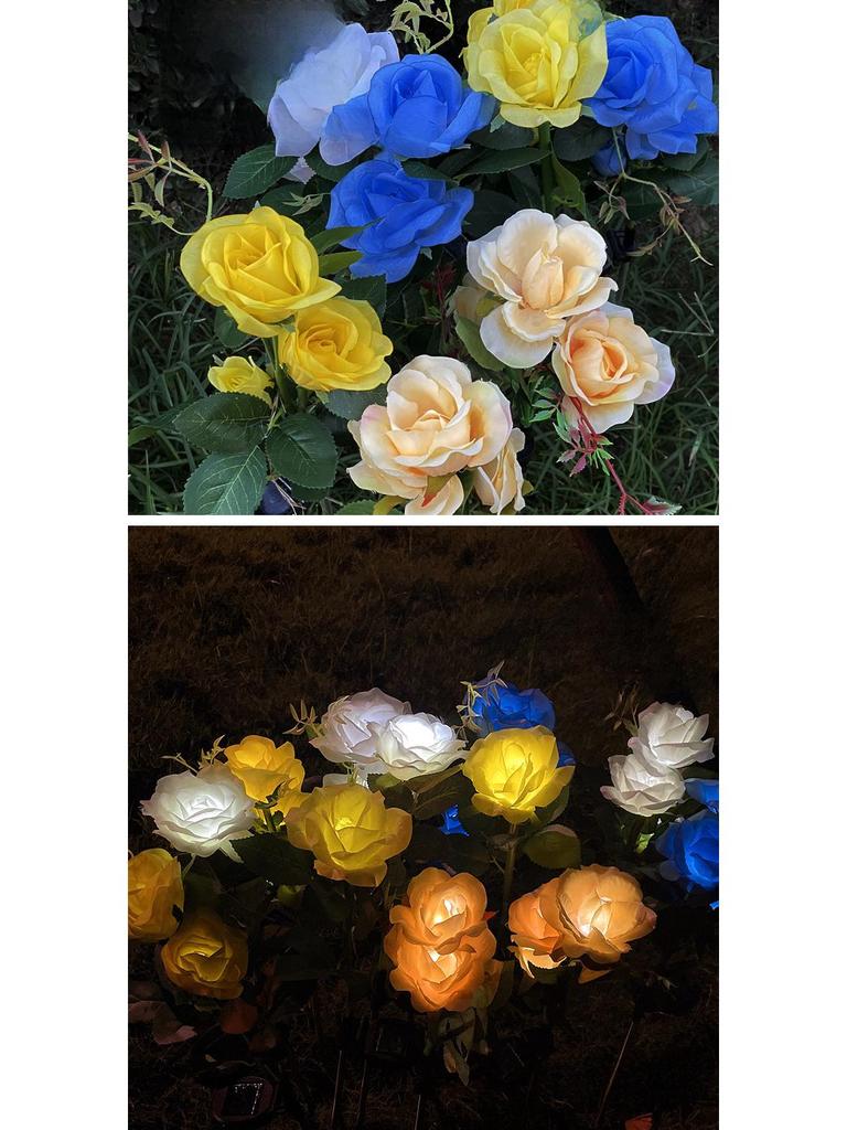 LED Solar Rose Flower Lights: 3, 5, or 6-Head Options for Outdoor Garden and Lawn Decoration