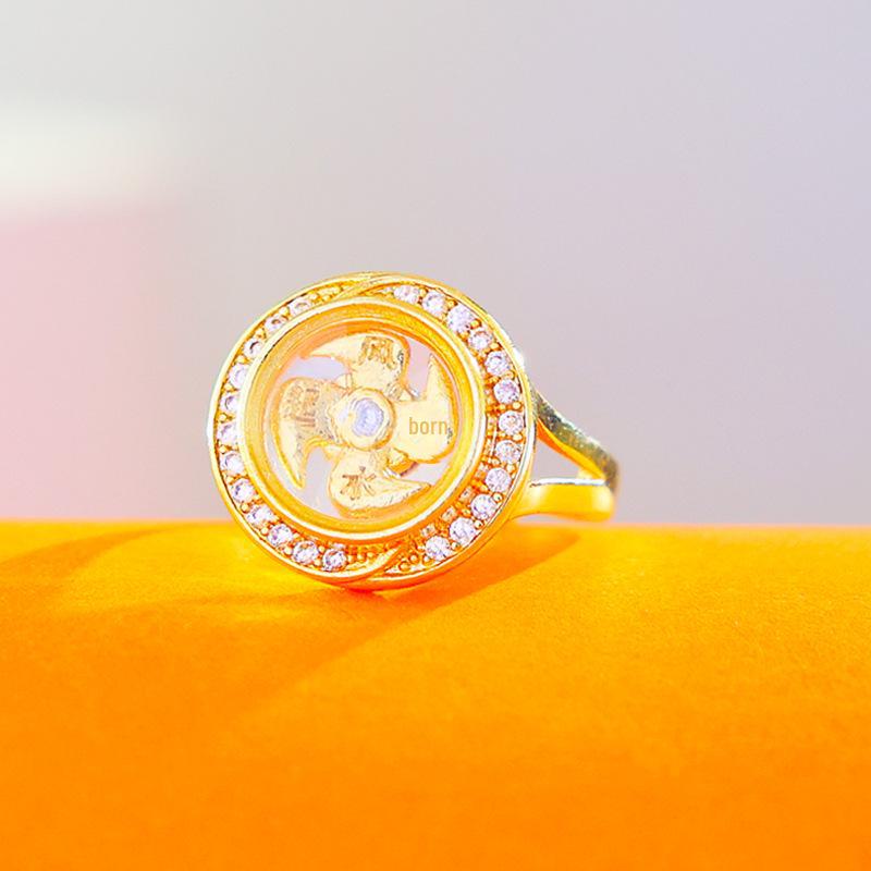 

Вращающееся кольцо в виде ветряной мельницы в этническом стиле для женщин - дизайн в стиле Юго-Восточной Азии и Таиланда Twill золотой