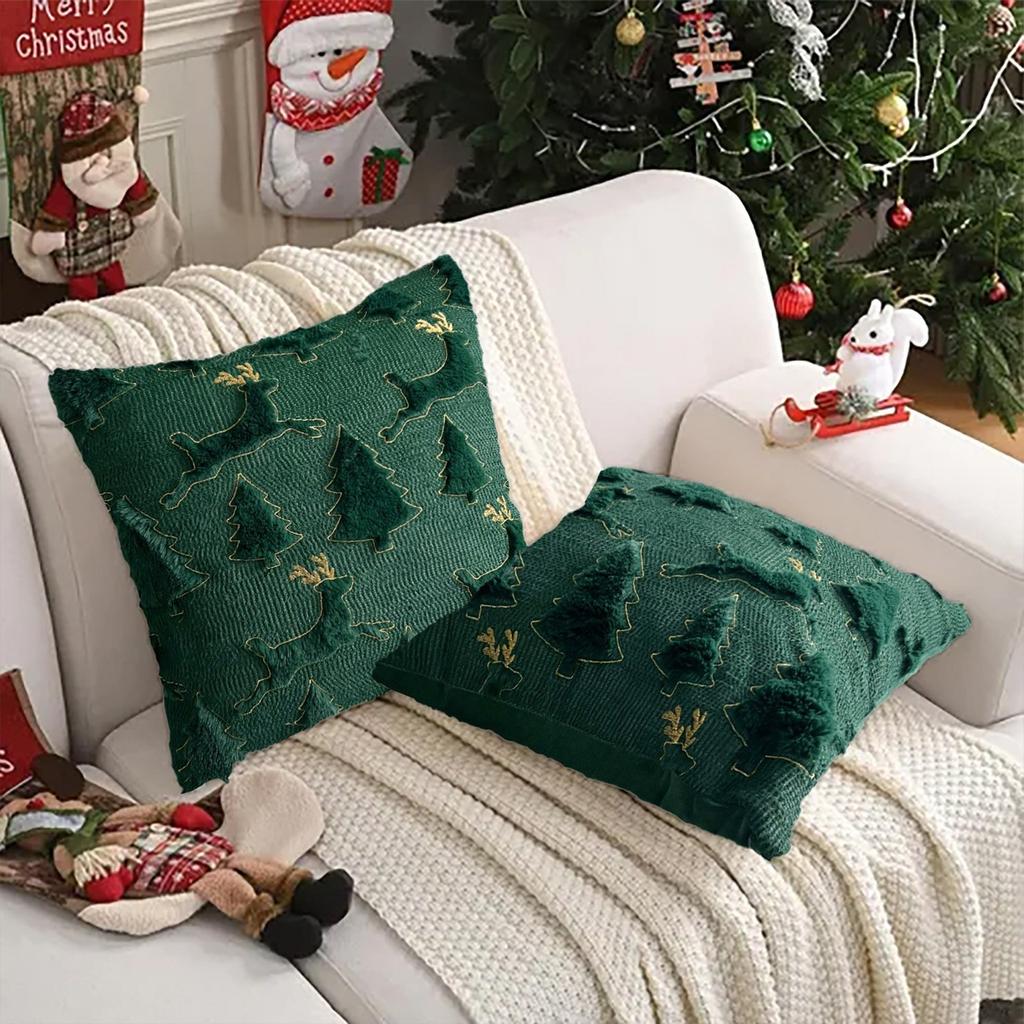 Christmas Tree Three-dimensional Plush Backrest Pillowcase, Bedroom Sofa Cushion Cover Without Core.