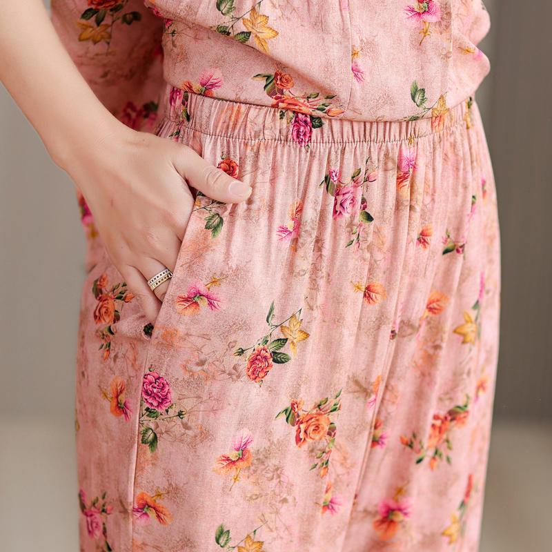 Plus Size 2 Piece Sets Women Outfit Summer Vintage Clothing Loose Casual Pants Sets