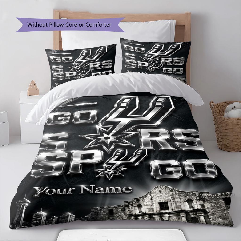 Name Custom San Antonio Spurs Logo Pattern Bedding Set Quilt Cover Pillowcase Home Decor Gift (1 * Duvet Cover + 2 * Pillowcase, Without Core)
