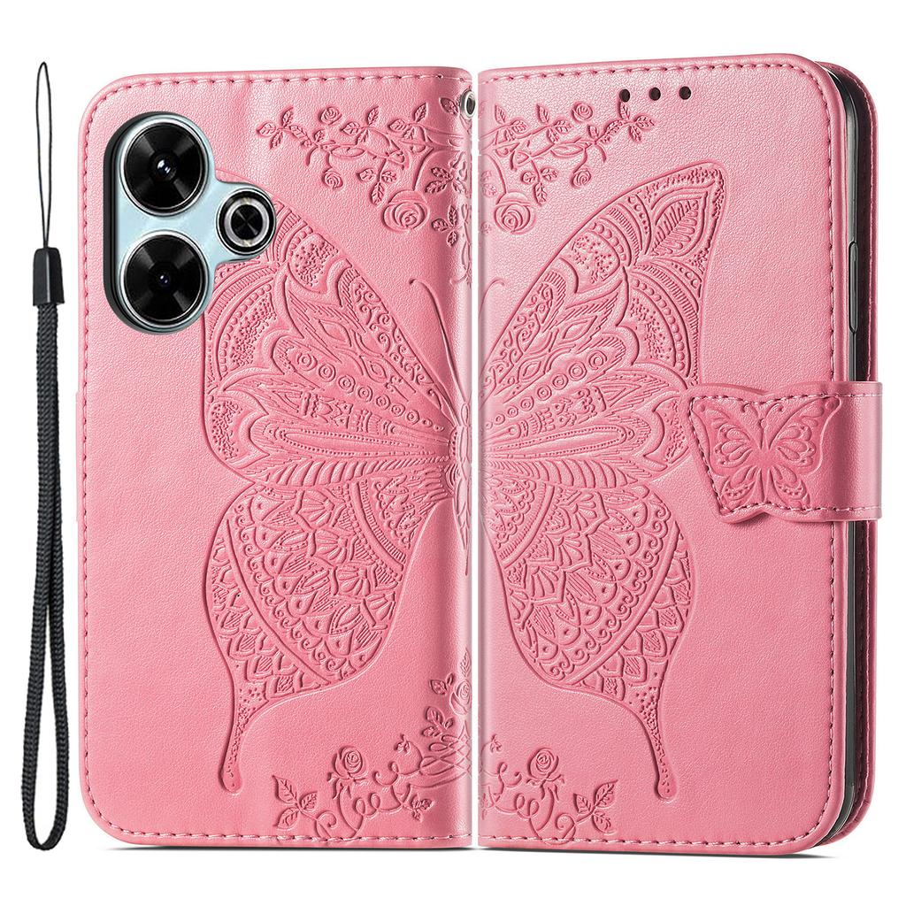 For Xiaomi Redmi 13 5G/13 4G Case Stand PU Leather Phone Cover Butterfly and Flower Imprinted