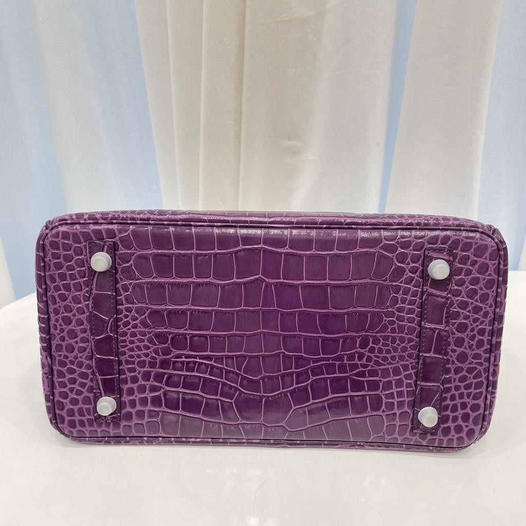 New Top-grain Cowhide Crocodile Pattern Women's Full Pair Version Shoulder Strap Version Handbag Lock Solid Color Women's Bag