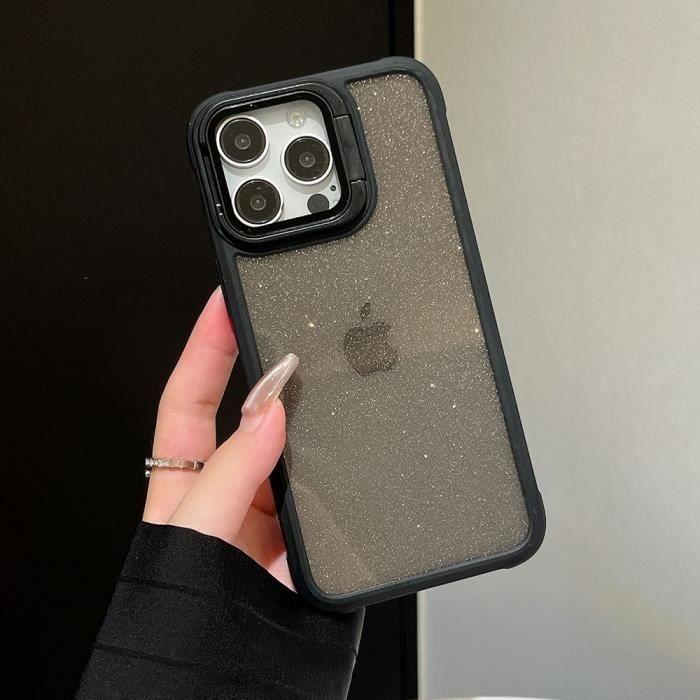 Coque + 2 Verres Trempés pour iPhone 16 Pro Max, Protection Translucide à Paillettes avec Protection Caméra - Noir