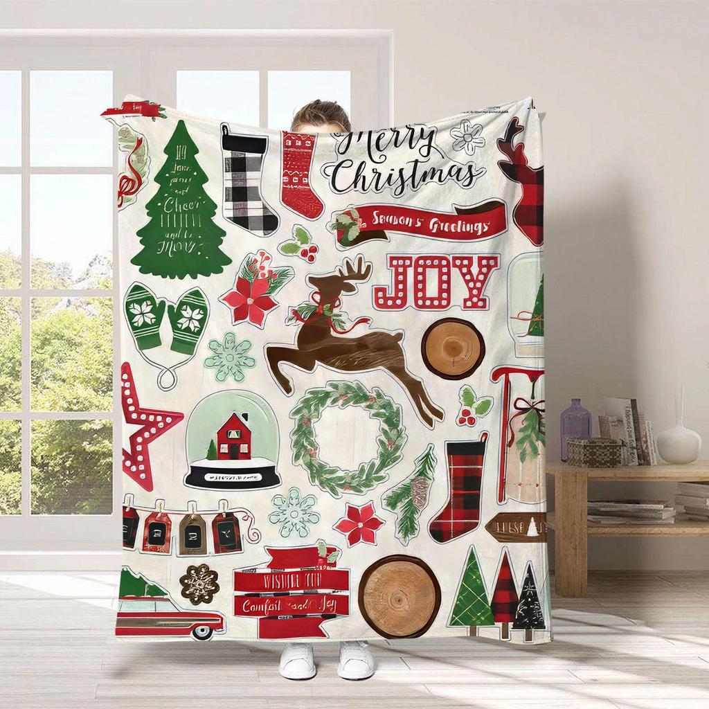 Christmas cartoon digital-printed polyester Bedroom velvet flannel cover blanket Fleece soft sofa cover blankets for beds