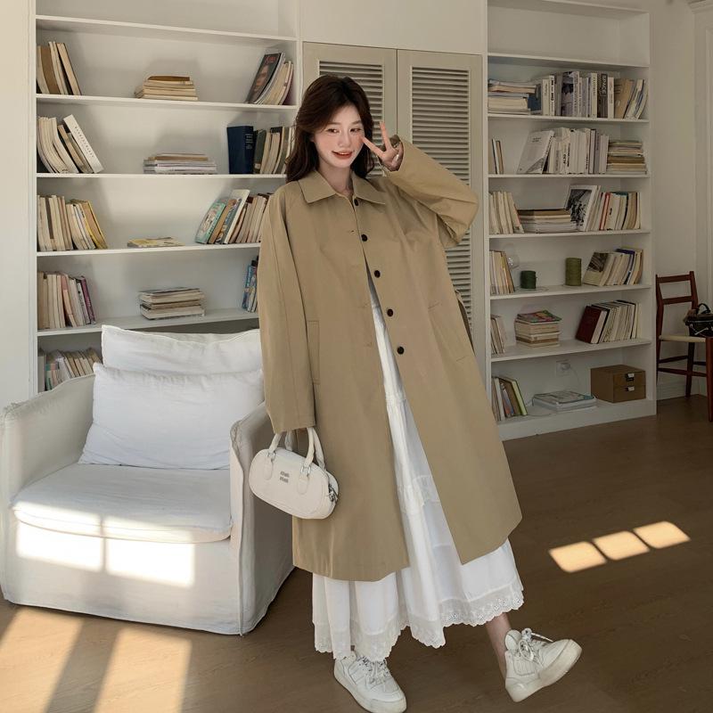 

Женский тренч цвета хаки 2025: Весенне-осенний стиль для работы с отложным воротником S (90-115 jin) хаки