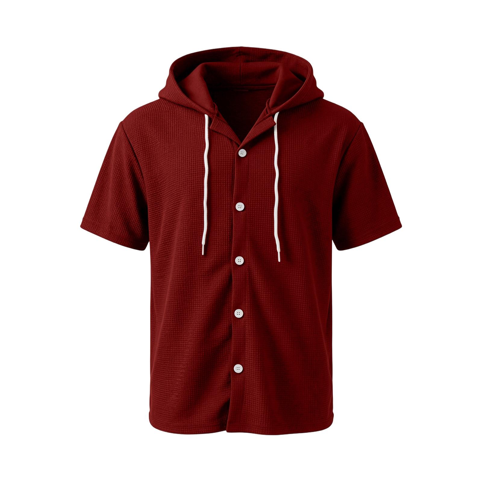 

Men s Thin Short Sleeve Button Down Hooded Cardigan | Lightweight Casual Hooded Outwear Tops XL винний