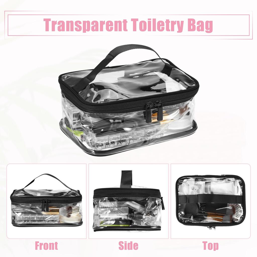 VOCOSTE Clear Makeup Transparent for Pack of Black Bag, Waterproof, PVC, Travel, 2,
