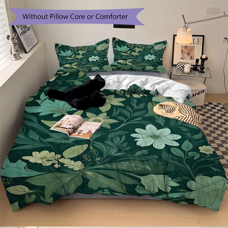 3pcs Green Leaves Printed Bedding Set, Soft and Comfortable Quilt Cover for Bedroom, Guest Room (1 Duvet Cover + 2 Pillowcases