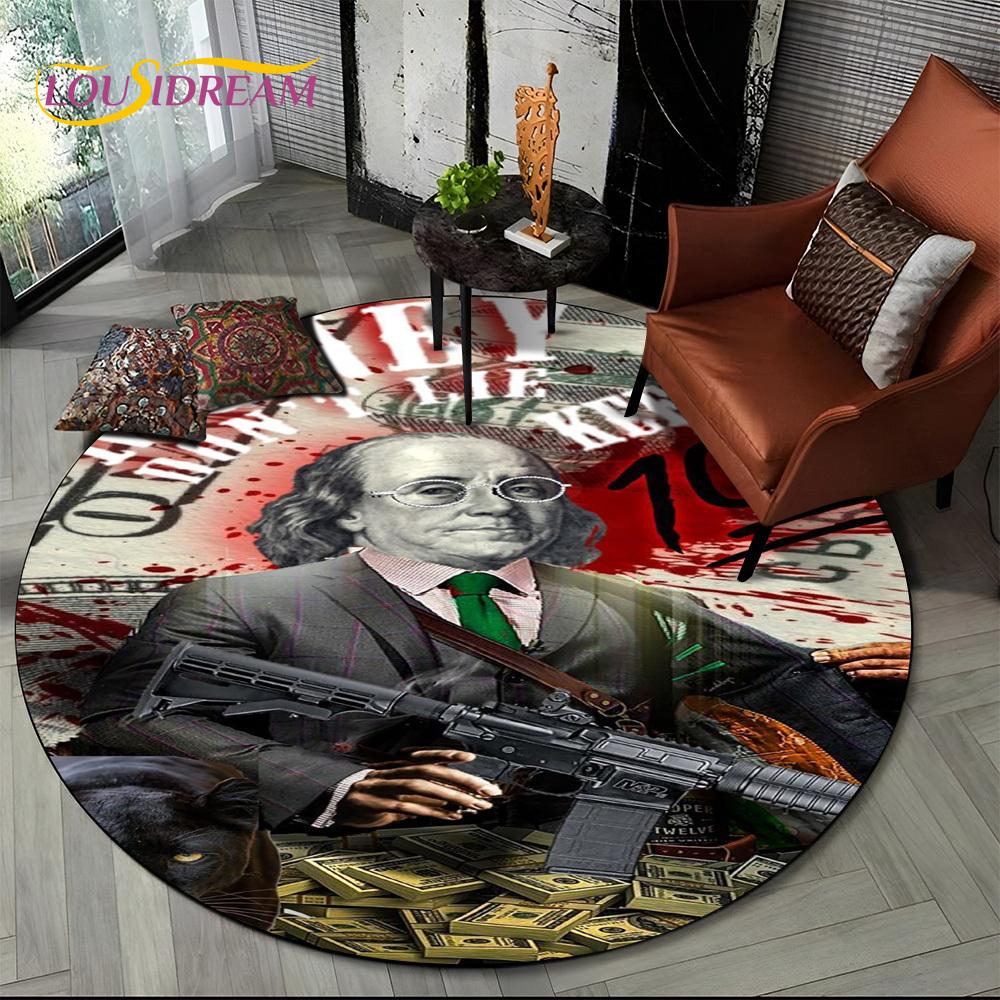 Rich Euro Dollar Money 3D Pattern Round Carpet Rug for Living Room Bedroom Child Playroom Chair Decor,Pet Area Rug Non-slip Mat