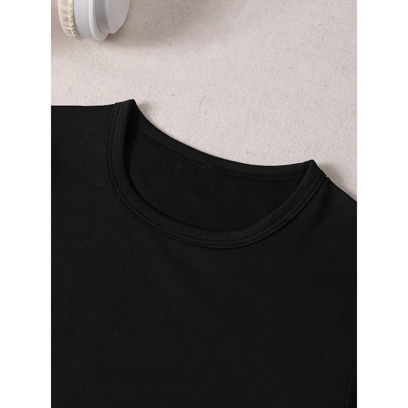 European size Girls round-neck short-sleeved T-shirt with colorful doughnut pattern print